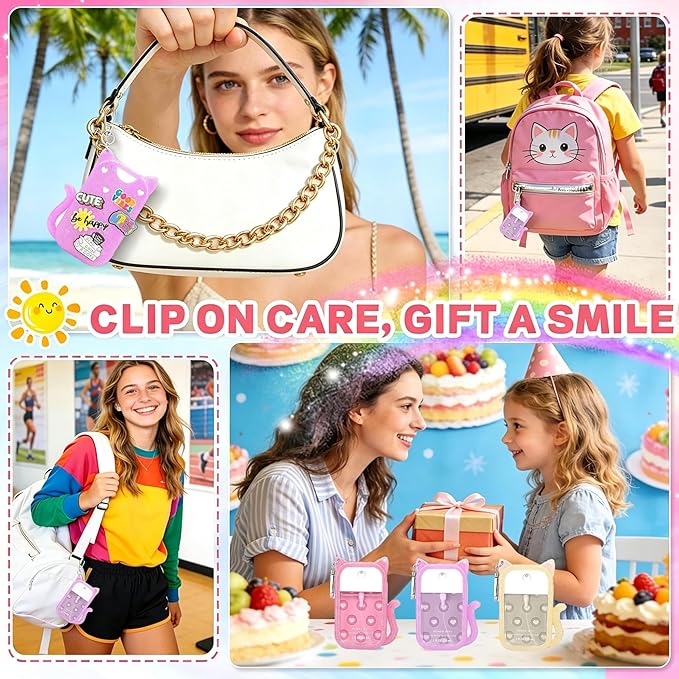 Cat Silicone Case for Touchland Hand Sanitizer Spray, Hand Sanitizer Holder Keychain with 4 Cute Charms for Touch Land Mist 1FL. OZ