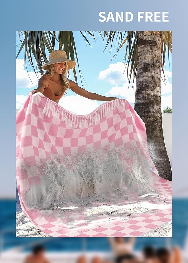 Antfuny Giant Beach Towel Blanket Autumn Outing Stuff for Women & Men Road Trip Camping Gear Ship Cruise Gear Must Haves Extra Large Airplane Accessories Travel Gadgets XXL Pink Plain Pattern