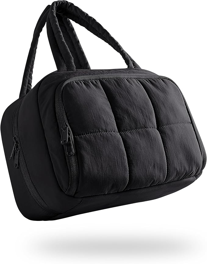 Marscamd Travel Makeup Bag for Women, Puffy Cosmetics & Toiletry Organizer with Leakproof Pockets for Travel-Size Shampoo, Conditioner, Brushes & Essentials - Medium Size, Black (Bag Only)