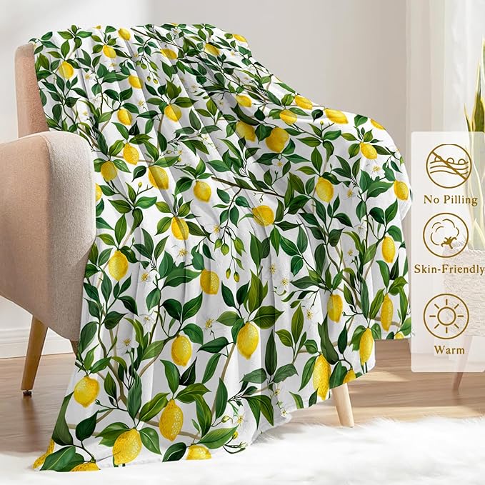 Lemon Flannel Blanket - Fresh and Vibrant Citrus Throw - Lightweight Soft Cozy Gifts Blankets for Kids Teen Adult & Fruit Lovers,Modern Home Room Bedroom Bright Decor 40x50in