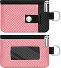 Minimalist RFID Blocking Small Wallet with ID Window,WaterResistant Zip Id Case Wallet with Lanyard Keychain for Cards,Cash,Travel,Women,Men (Pink/Black)