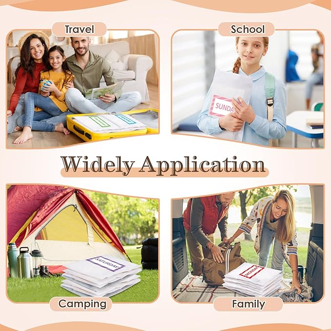 Packing Cubes Kids and Baby Travel Organizer Pouches, Suitcases and Luggage Travel Bags for Boys and Girls Summer Camp, Cruise, and Family Vacations, Days of Week