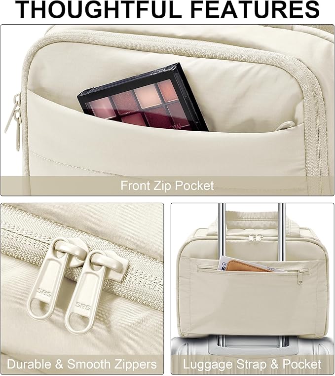 Bagstellar Travel Toiletry Bag for Women, Lightweight Large Quilted Puffy Makeup Bag Wide-open Make up Organizer Cloud Cosmetic Bag w/Handle for Traveling Toiletries, Essentials, Accessories, Beige