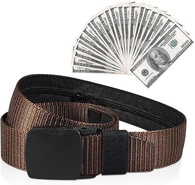 Security Money Belt with Hidden Money Pocket - Nylon Tactical Belt for Men & Women with Nonmetallic Buckle - Security Money Belt for Valuables, Cash, Passport - Cashsafe Anti-Theft Wallet