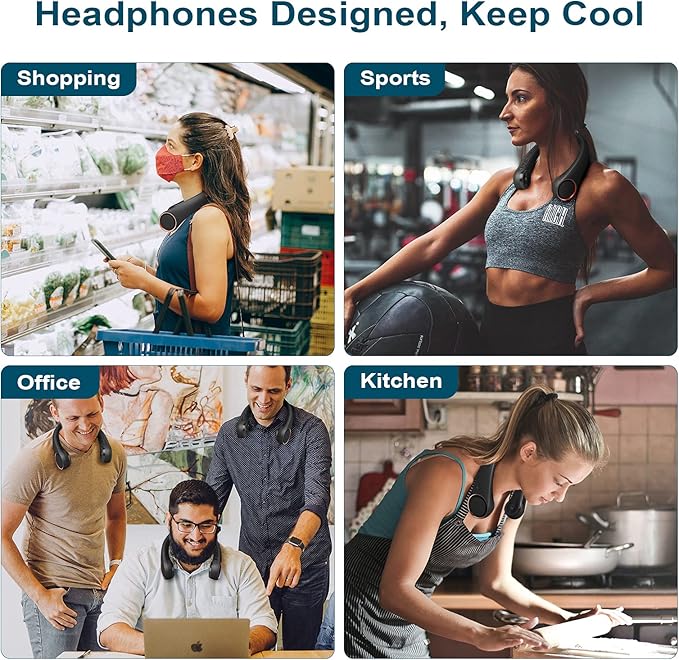CIVPOWER Neck Fan: Portable Personal Neck Cooling Rechargeable Bladeless Fan - Hands Free 3 Speed 4000 mAh Battery USB Operated Wearable Headphone Design - Gift for Men Women Outdoor (Black)