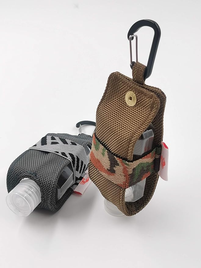 Travel Size Hand Sanitizer Holder,Bottle Case and Carabiner Carrier bag-Portable Mini Waist Bag for Liquids Clip On Backpack and Purse - Not Include Empty 60ml/ 2 oz bottle. (2 Pack)