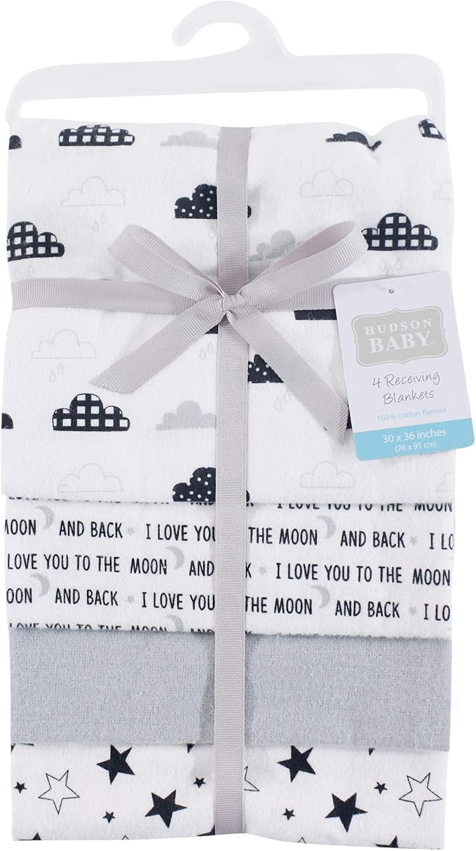 Hudson Baby Unisex Baby Cotton Flannel Receiving Blankets, Moon And Back, One Size