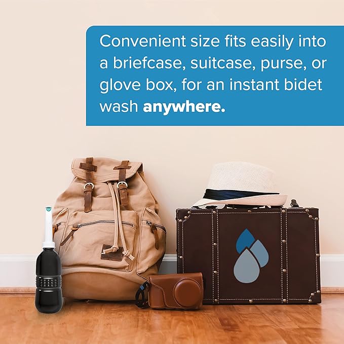 Brondell GoSpa Travel Bidet GS-70 – Portable Peri Bottle for Postpartum & Perineal Care, 400ml Handheld Bidet with Angled Nozzle, Collapsible Design, Nozzle Storage & Travel Bag, Midnight
