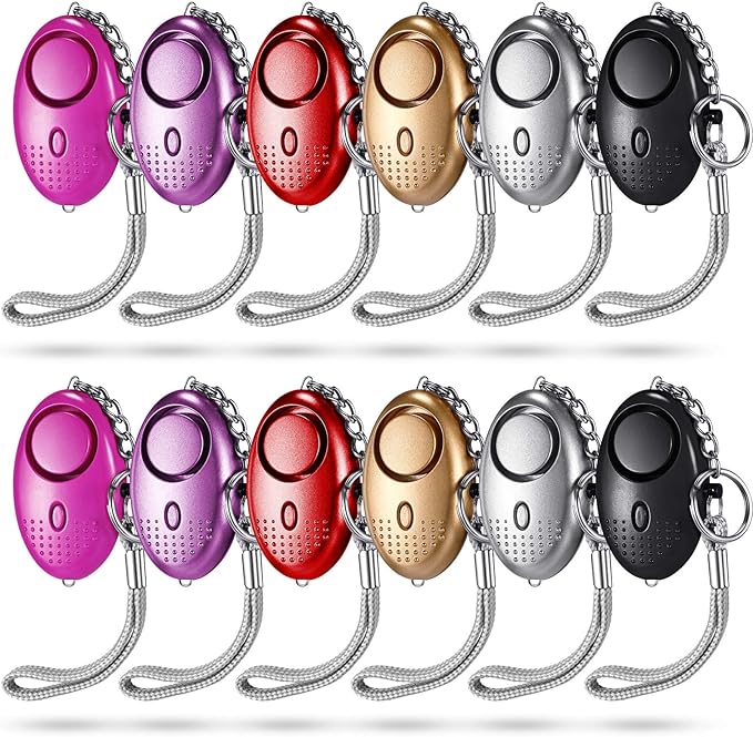 Konohan 12-Piece Personal Alarm Set, Emergency LED Light Keychain Alarms in 6 Colors for Women & Men