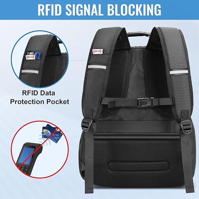 YOREPEK Travel Backpack for Men Anti Theft, Slot Fit for Air Tag ＆ RFID Blocking, Airline Approved, Insulated Pocket, Water Resistant Backpack for Men Fit 17 inch Laptop, Black
