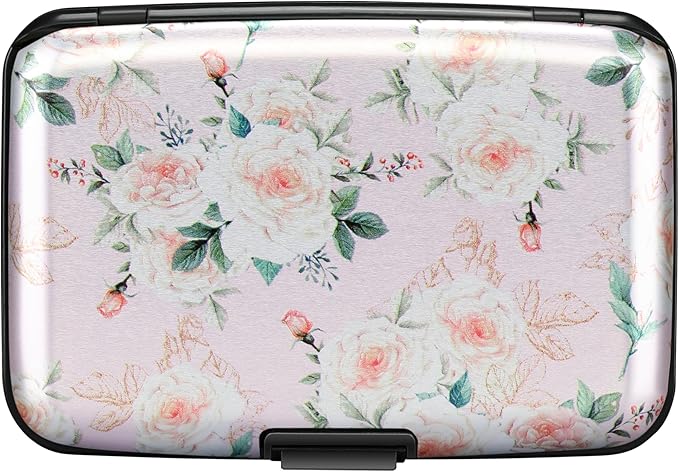 ELFISH Mini RFID Aluminum Wallet Credit Cards Holder Business Card Case Metal ID Case for Men Women(Pink Rose)