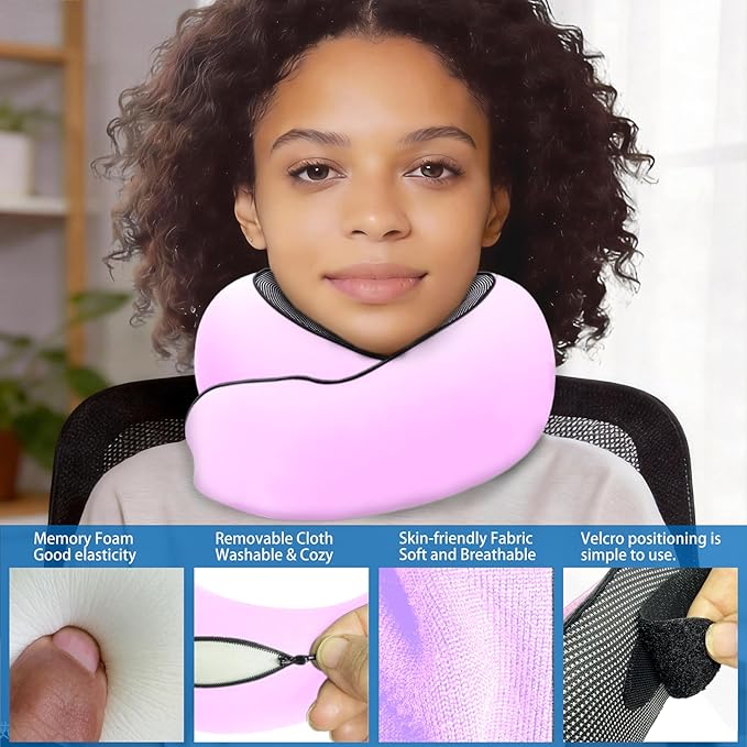 Neck Pillow for Airplane Travel, Comfortable Travel Neck Pillow for Long Flights, Ergonomic Airplane Pillow for Sleeping (Pink, J10)