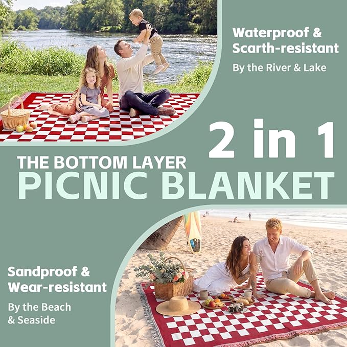 2 in 1 Extra Large Outdoor Picnic Blanket Camping Mat Lightweight Oversized Giant Turkish Boho Beach Mexican Serape Baja Cobijas Mexicanas para Mesa Park Stadium Outside Festival Grass Hammock