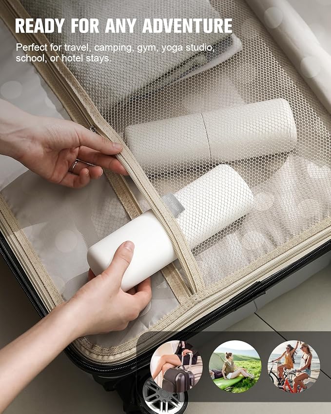 FERYES Travel Toothbrush Holder – 3-in-1 Portable Organizer with Draining Lid & Mouthwash Cup (White)