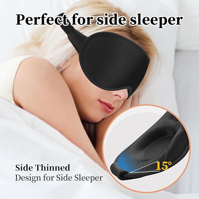 3D Sleep Mask for Men&Women, 2 Pack Contour Eye Masks for Sleep, Side Sleeping Mask for Men&Women, Blackout Eye Mask for Sleeping Eye Mask, Airplane Travel Essentials for Men, Meditation Black & Black
