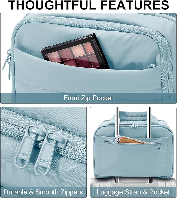 Bagstellar Travel Toiletry Bag for Women, Lightweight Large Quilted Puffy Makeup Bag Wide-open Make up Organizer Cloud Cosmetic Bag w/Handle for Traveling Toiletries Essentials Accessories Light Blue