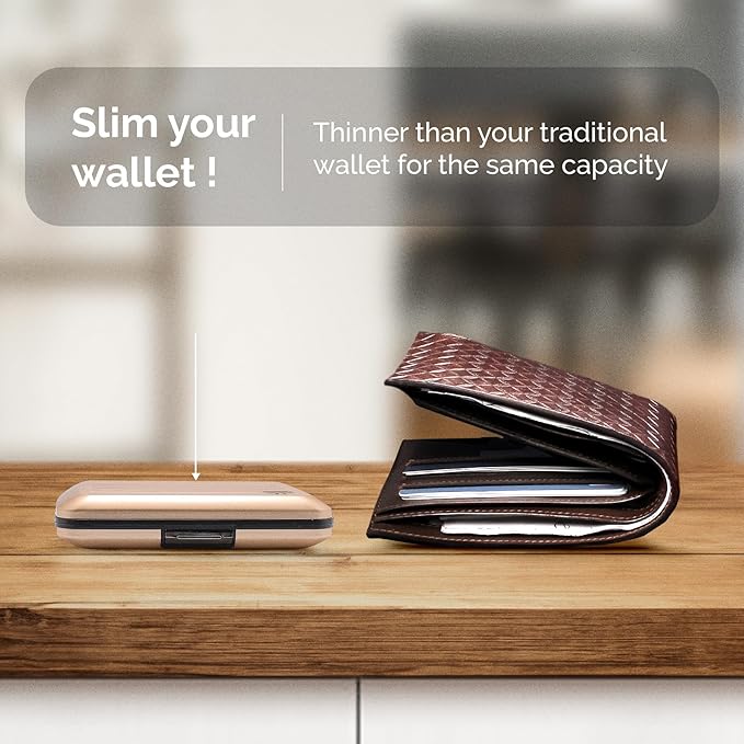 ÖGON -DESIGNS- Aluminum card holder with metal lock, RFID protection against fraud and demagnetization, compact wallet, Smart Case OSLO model