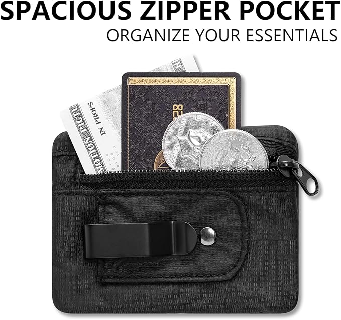 KOSMCCO RFID Blocking Clip Stash Pocket, Compact Hidden Travel Belt Wallet for Cards & Cash - Slim Pickpocket-Proof Design for Everyday Carry, Black