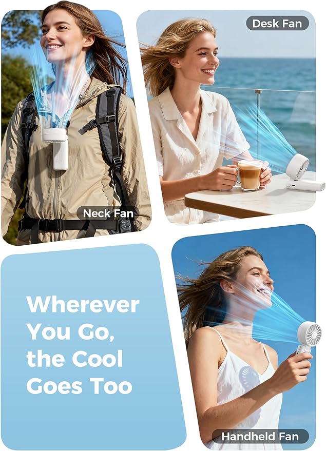 Aecooly Mighty Portable Handheld Fan | 20H Max Cooling Time | 3 Flexible Modes | 5 Speeds Wind | Battery Level Display | USB Rechargeable Mini Personal Battery Powered, Gifts for Women, Travel -White