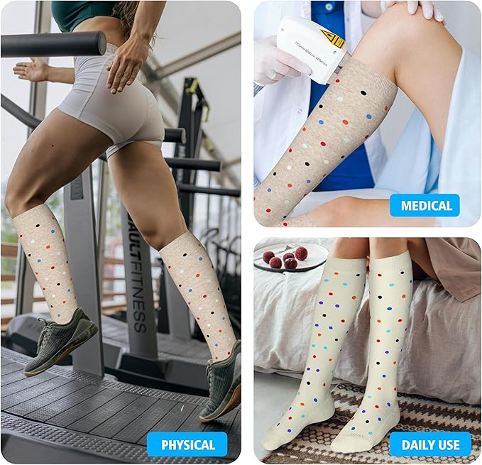 LEVSOX Cotton Compression Socks for Women&Men 20-30mmHg Knee High Cute Support Sock for Nurses Pregnancy Travel