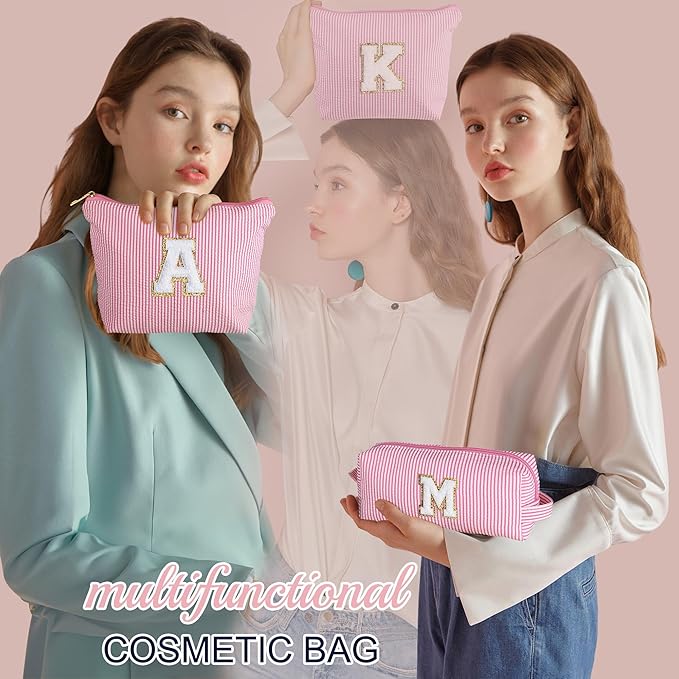 YOOLIFE Mothers Day Gifts for Mom Women Daughter Birthday Gifts for Kids Teen Girls | Initial Makeup Bag | Travel Cosmetic Bag | 11 12 13 14 15 16 Years Old Girl Gift Teacher Graduation Gift Pink A