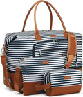 Duffle Bag for Women Travel, Weekender Bag Overnight Bag with Shoe Compartment, Carry on Bag with Crossbody Purse for Over Night, Weekend, Yoga, Gym, Business Trips, Hospital, Blue Strip