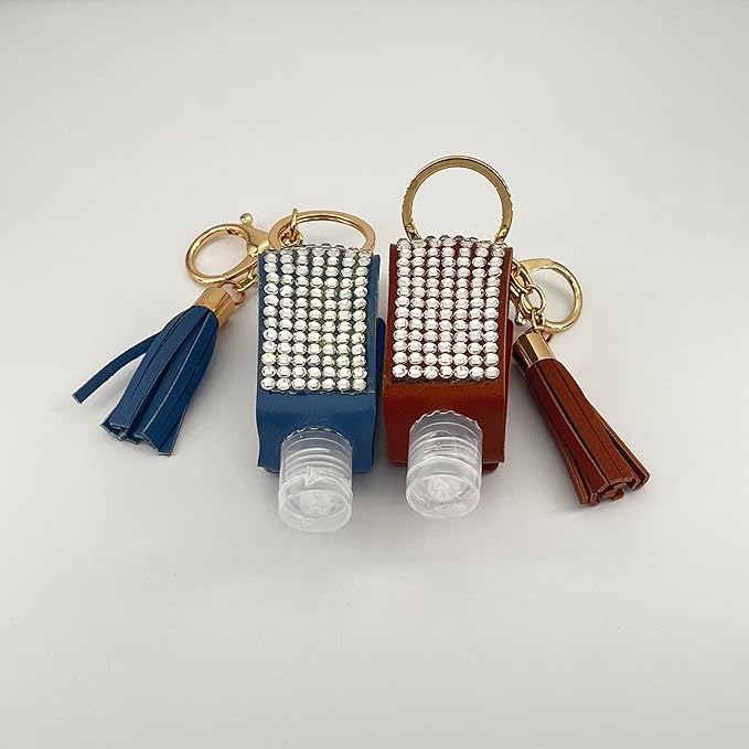 2 Pcs 1oz Bling Travel Bottle Case with Keychain, Travel Bottles for Alcohol, Hand Soap, Refillable Containers Portable