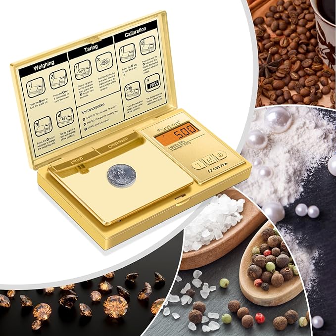 Fuzion Digital Pocket Gram Scale .01 Gram Accuracy, Gold Titanium Plating, 200g Digital Scale, Small Scale for Food, Jewelry, Herb, Spice, Coin - Weight Gram and Oz