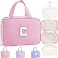 TOPEAST Gifts for Teen Girls Kids - Travel Hanging Toiletry Bag, Personalized Initial Toiletry Pouch, Gifts for Mom Daughter Sister Friends, Letter C, Pink