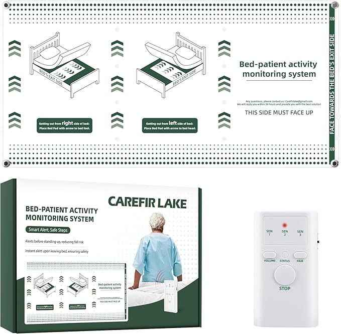 Wireless Bed Alarm for Elderly Dementia Patients - Large & Wide Under-Mattress Sensor Pad with Pager, Early & Exit Alert Modes, Fits All Thick and Thin Mattresses, Effectively Reduces False Alarms