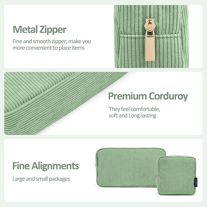 MAGEFY Small Makeup Bag for Purse Mini Cosmetics Bag Corduroy Cute Cosmetic Pouch for Women with Slip-in Pockets