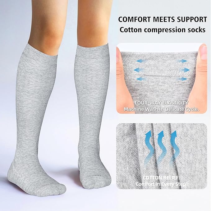 LEVSOX Cotton Compression Socks for Women&Men 20-30mmHg Knee High Cute Support Sock for Nurses Pregnancy Travel