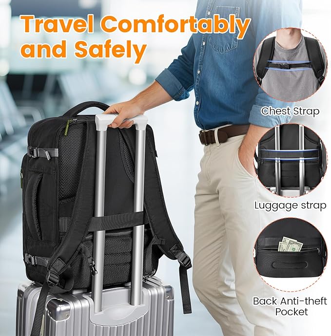 MATEIN Carryon Backpack for Travel with Tech Organizer, Lightweight Frontier Personal Item Bag with Shoe Compartment for Flight Essential, 17 inch Travel Laptop Backpack Airline Approved for Weekender