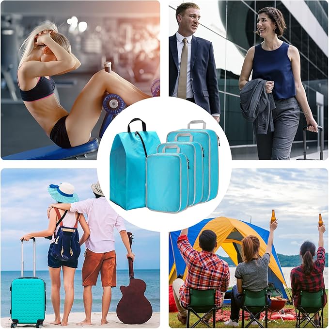 NiHome Compression Packing Cube 6PCS Set Expandable Travel Bag Luggage Organizers Electronic Cable Cord Charger Organizer Drawstring Bag for Trip Home Storage Travel Gear Accessories (Blue/Black/Grey)