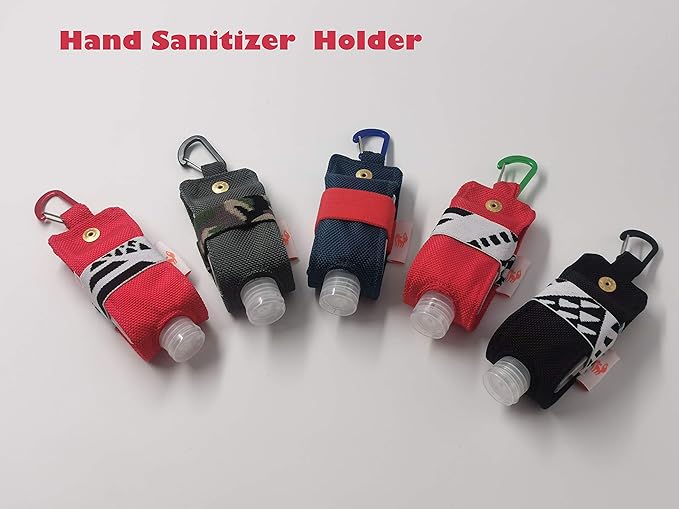 Travel Size Hand Sanitizer Holder,Bottle Case and Carabiner Carrier bag-Portable Mini Waist Bag for Liquids Clip On Belt Loop, Backpack and Purse - Includes Empty 60ml/ 2 oz Reusable Bottle(Red)