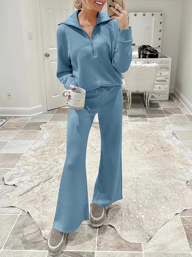 ANRABESS Women 2 Piece Outfits 2025 Fall Fashion Airport Wide Leg Pants Lounge Set Leisure Travel Vacation Clothes Sweatsuits