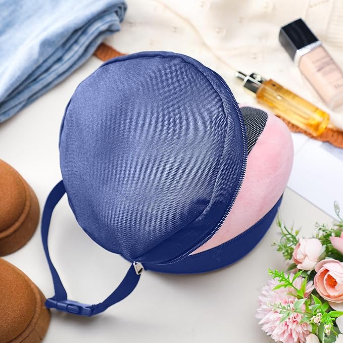1 Pcs Travel Neck Pillow Bag Compact Travel Neck Carrying Case Bag for Airplane Train Journey Quick Release Clasp Attaches to Luggage Purse Backpack, Pillow Not Included(Blue)