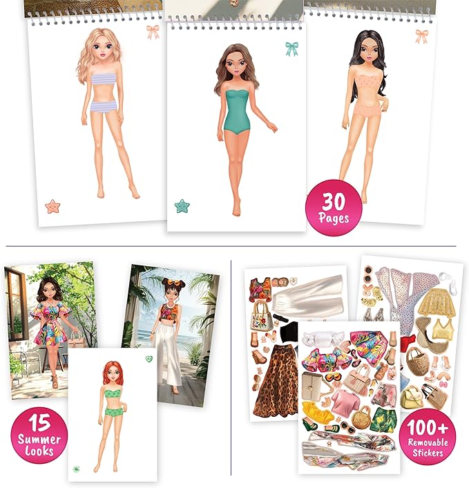 BSCOOL Sticker Dress Up Summer Holiday Theme - Sticker Activity Book for Kids. Learn Girls Fashion Design with Stickers and Guides for Kids 5 and Up. Dress Up Games