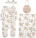 Newborn Baby 4 Piece Coming Home Outfit Gift Set – Footie Sleeper, Blanket, Headband & Ornament for Boys & Girls