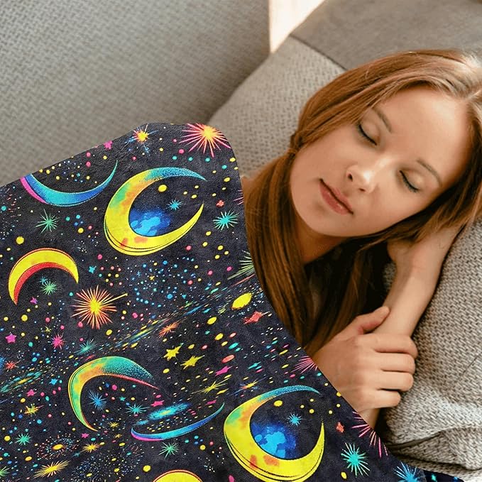 Celestial Moon and Star Throw Blanket,40x50in,Soft,Lightweight Flannel,Cosmic Floral Blankets - Gifts for Kids Women,Astrology Lovers,for Couch Office Travel,Home Living Room Mystical Decor