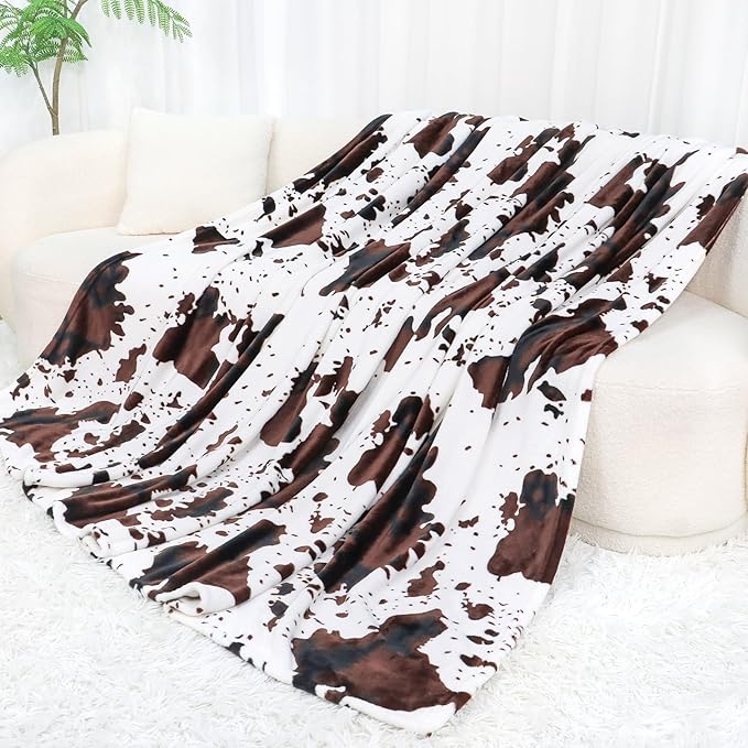 Twin Size Blankets for Bed - Large Soft Cow Print Blanket Twin Fleece Throws for Couch & Travel, Lightweight Warm Western Country Room Decor for All Seasons, 60"x80"