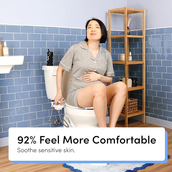 TUSHY Fresh Cool Water Bidet: Ultra Slim Toilet Seat Attachment (Non-Electric Self-Cleaning Hygienic Nozzle) Easy DIY Install <10 Min (Adjustable Water Pressure Control), Brushed Brass Knob