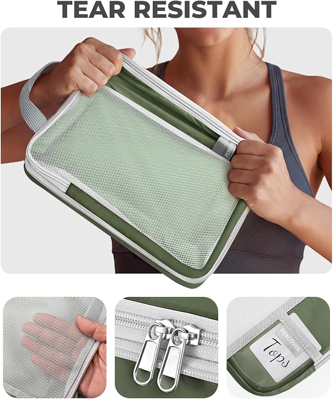 Percover Compression Packing Cubes 6-Piece Set, Packing Cubes Compression for Travel with Multi-Size Organization, Travel Organizer for Carry On & Checked Luggage, Green