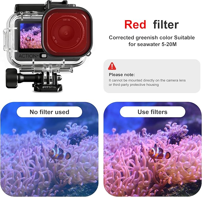 FitStill 60M/196FT Diving Kit for DJI osmo Action 6, Waterproof Housing + Buoyancy Handle + Diving Filter for Underwater Shooting DJI Action 6 Protective Accessories