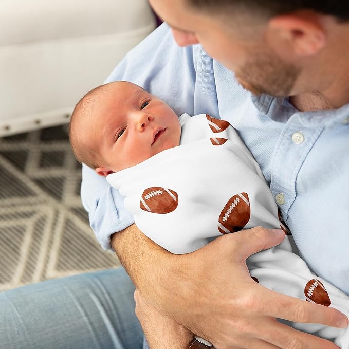 Sweet Jojo Designs Brown and White Football Boy Baby Swaddle Blanket for Infant Newborn Lightweight Jersey Stretchy Receiving Security Stroller Cover for Watercolor Vintage Sports Themed Collection