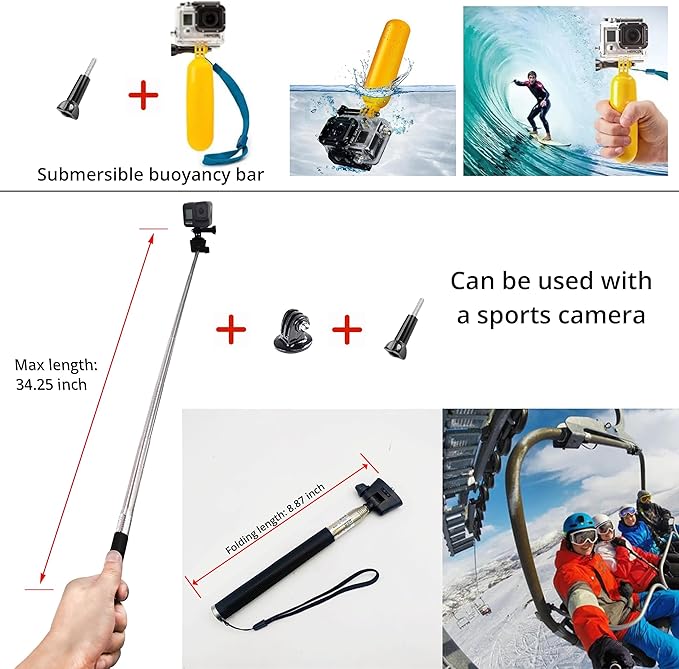 lifelimit Accessories 62 in 1 Accessories Starter Kit Compatible with All Gopro Hero 13/12/11/10/9/8 max Fusion/Session/HD Black White Silver AKASO APEMAN Campark SJCAM