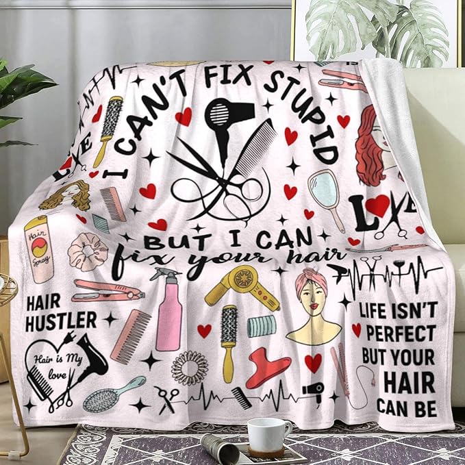Barber Blanket Hair Stylist Gifts for Women Girls,Barbershop Accessories Stuff Decor Barber Supplies Throw Blankets,Hairdresser Gifts for Female Adults Her 50"x40"