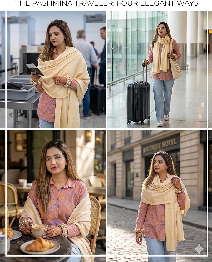 Wayfarer Shawl with Pouch | Voyagers Comfort Set with Luxury Travel Scarf, Eye Mask, Satin Scrunchies & Travel Pouch