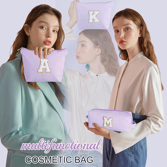 YOOLIFE Teacher Appreciation Gifts for Teacher Women Mothers Day Gifts for Mom Women | Initial Makeup Bag | Travel Cosmetic Toiletry Bag | 11 12 13 14 15 16 Years Old Girl Gift Teachers Gift Purple A