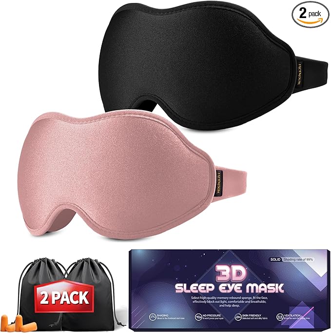 Sleep Mask for Lash Extensions - Blackout Eye Cover, 3D Contoured Sleeping Mask for Side Sleeper, Soft Memory Foam, Eye Masks for Travel, Airplane, Night(Cloud Black, Cloud Pink)